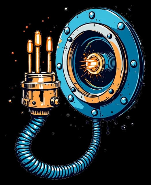 A brass deep-sea plug about to click into a porthole socket.