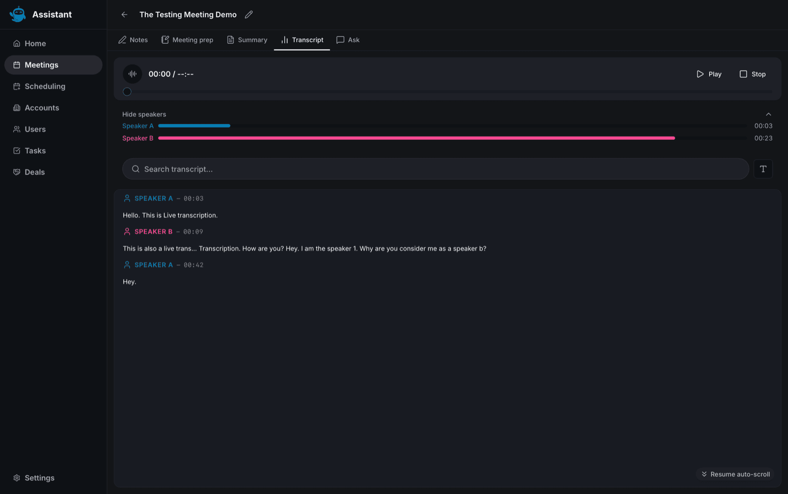 speaker stats talk time bars - ai coaching and call review - Intempt documentation