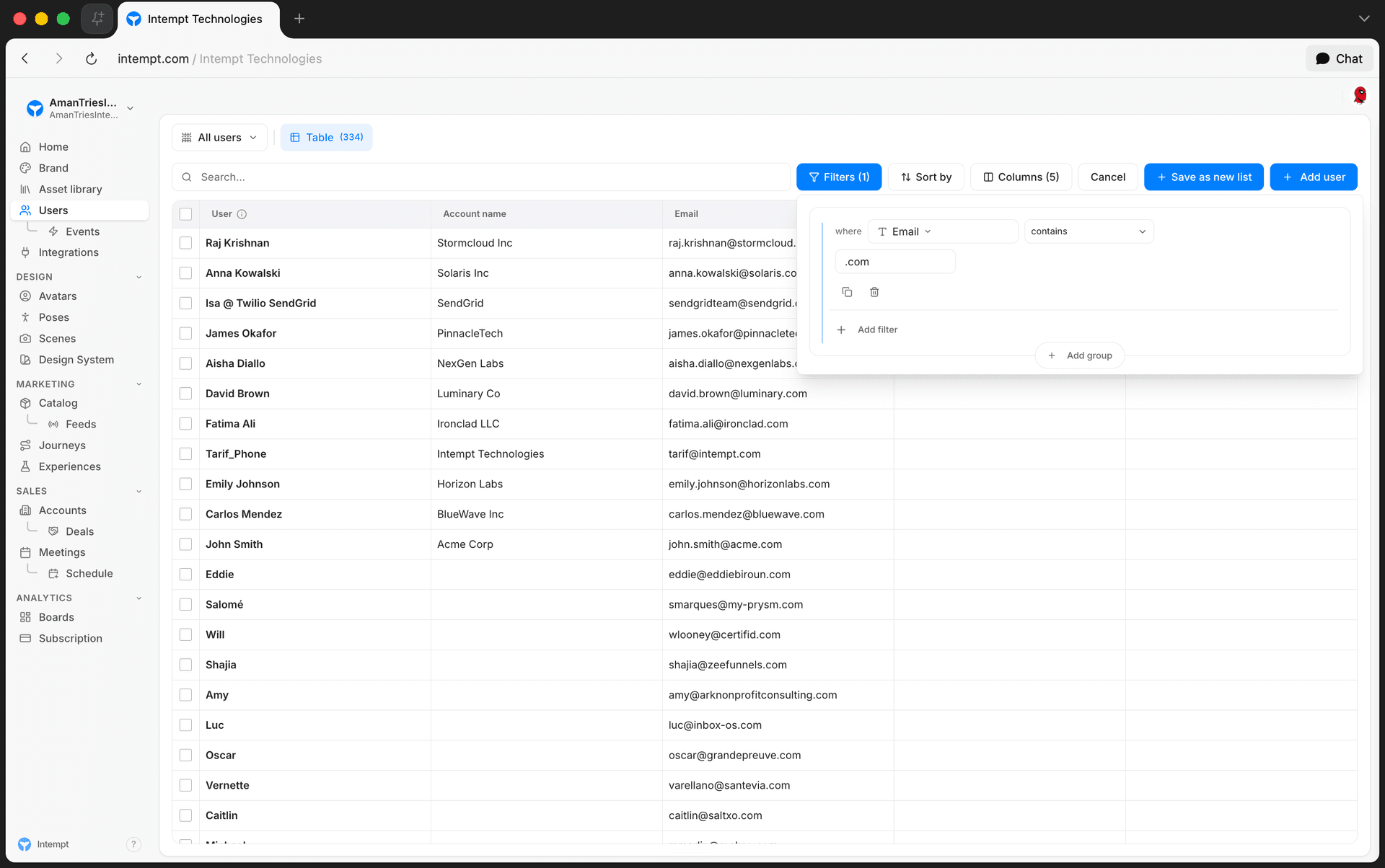 users list toolbar filters popover - behavioral segmentation - Intempt documentation