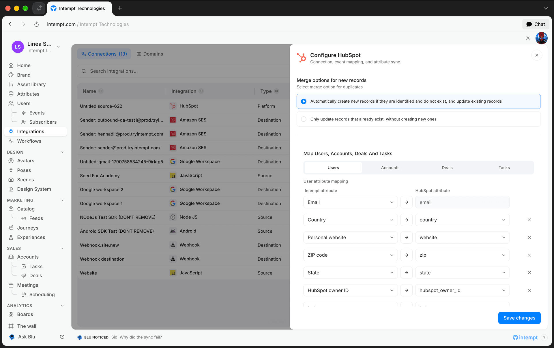 hubspot merge options 6 oct 2026 - crm integration - Intempt documentation