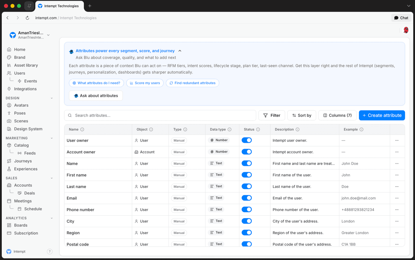 attributes page banner table - attributes - Intempt documentation