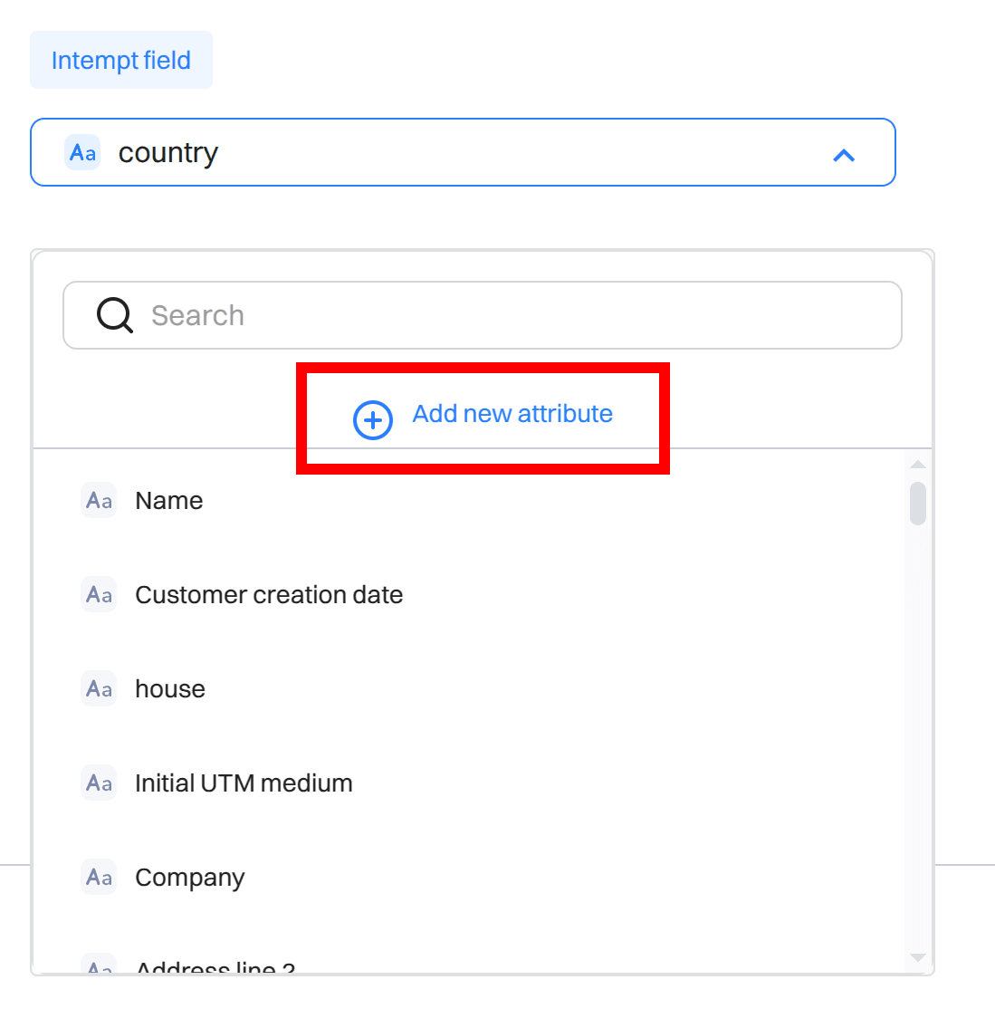 import event add new attribute dropdown - data import - Intempt documentation