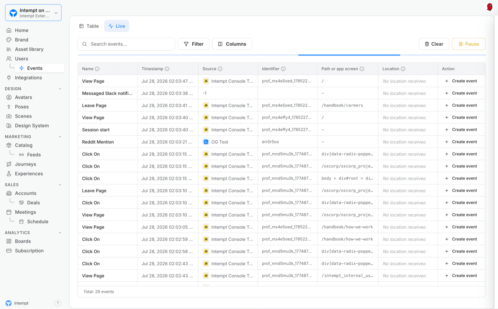 live view feed controls 28072026 - events - Intempt documentation