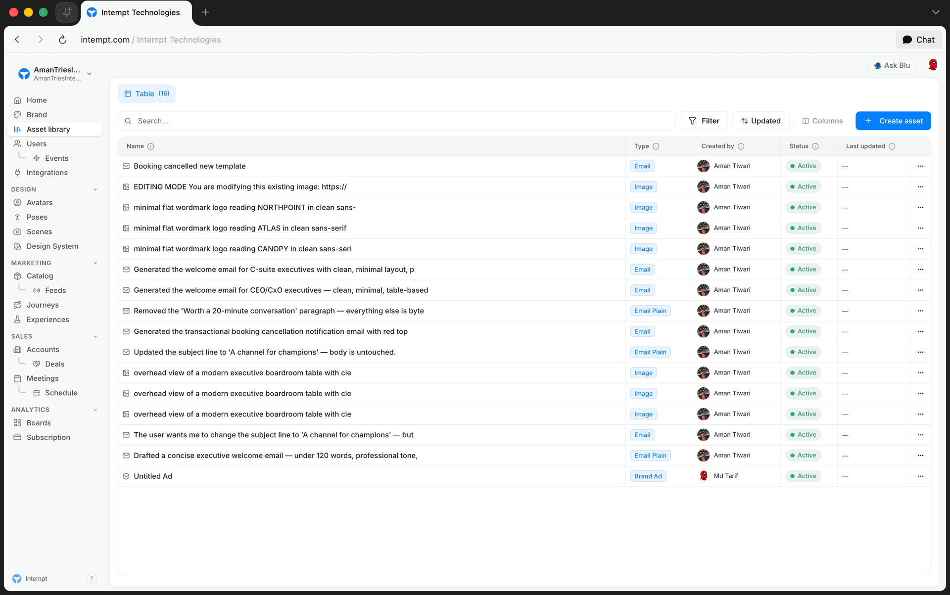 your assets table columns - template library reference - Intempt documentation