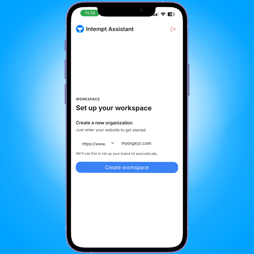 create organization screen - installing ios - Intempt documentation