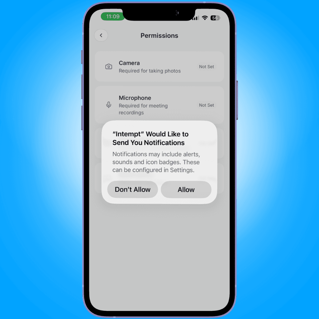enable notifications screen - installing ios - Intempt documentation