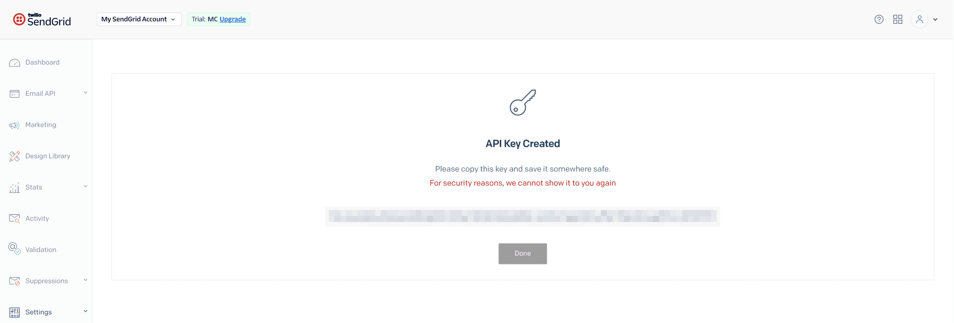 api key copy - sendgrid - Intempt documentation