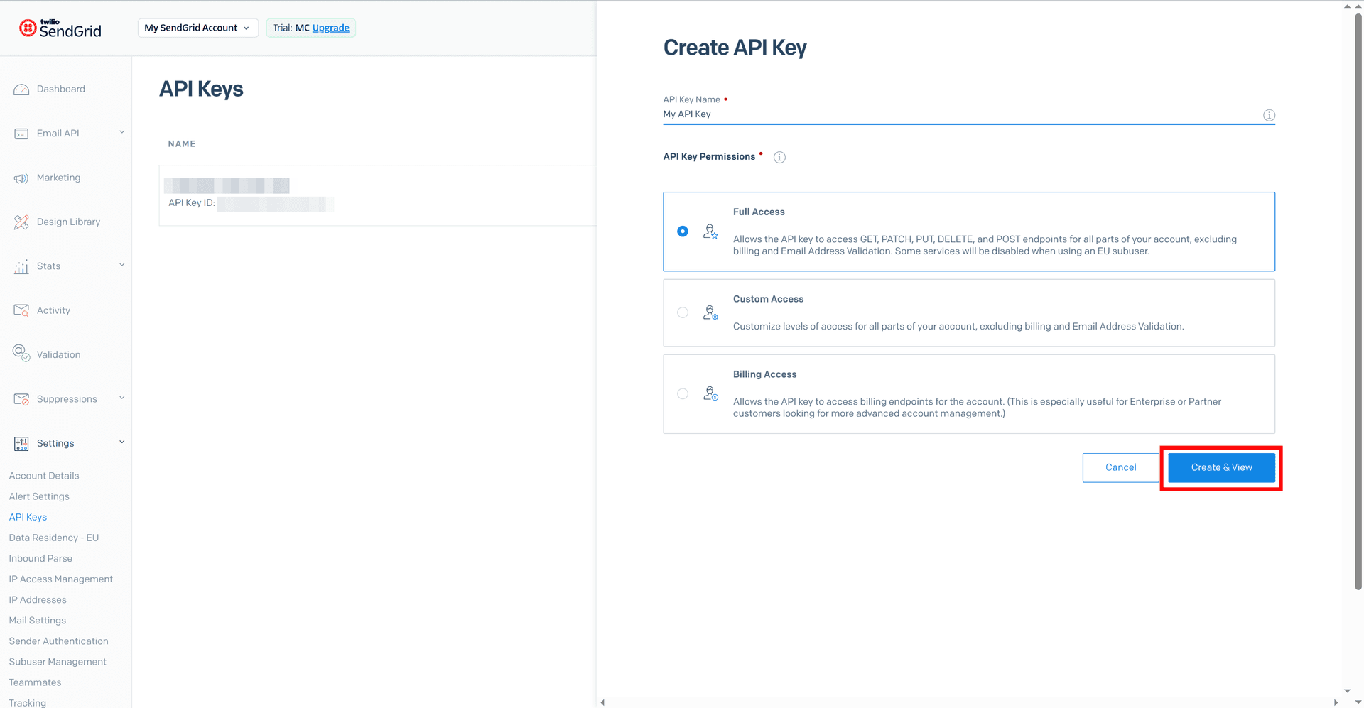 api key permissions - sendgrid - Intempt documentation