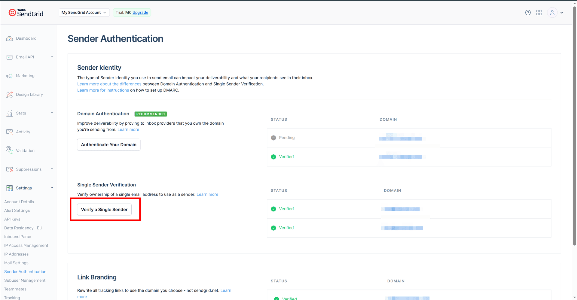 single sender verify - sendgrid - Intempt documentation