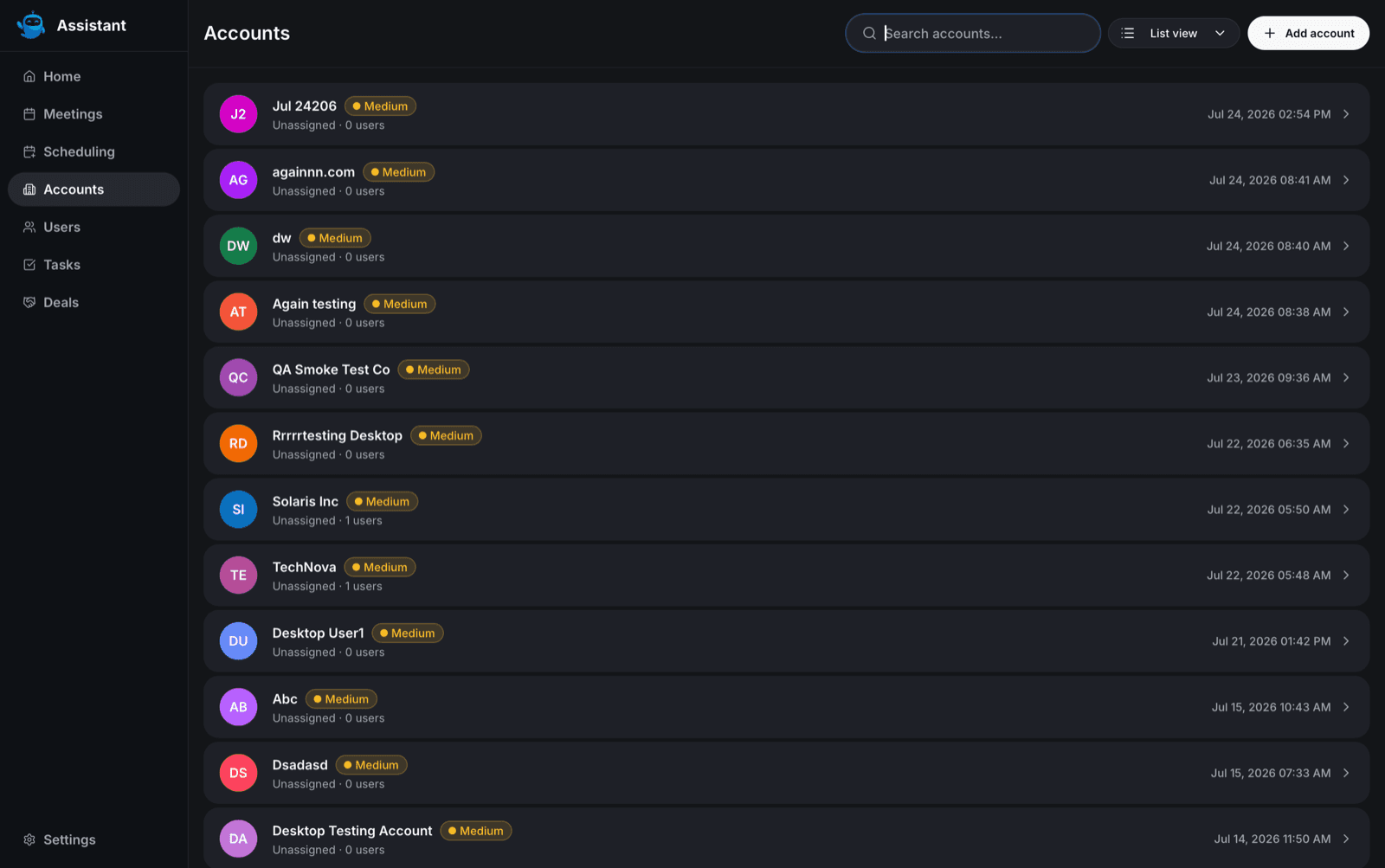 accounts list search view toggle add account - viewing user accounts on desktop - Intempt documentation