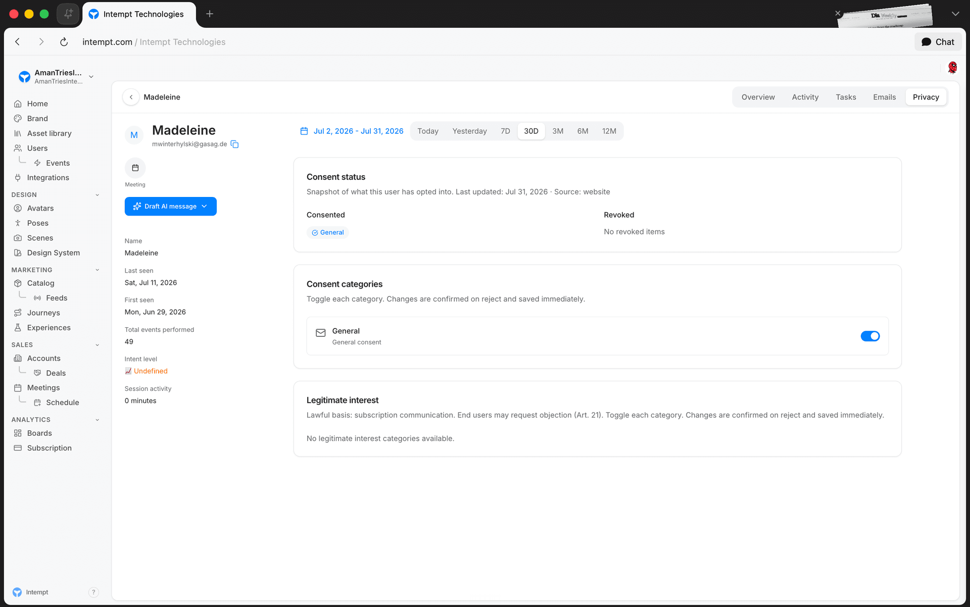 privacy tab consent legitimate interest - user account details page - Intempt documentation