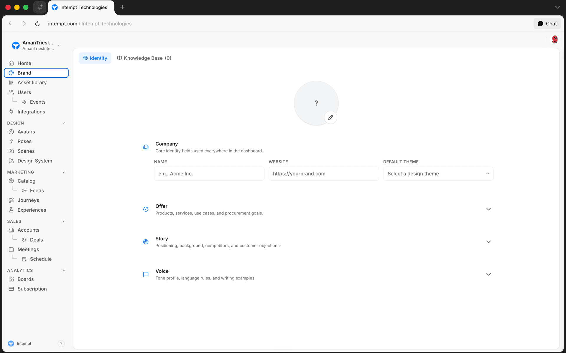 identity company section logo theme - logo and asset management - Intempt documentation