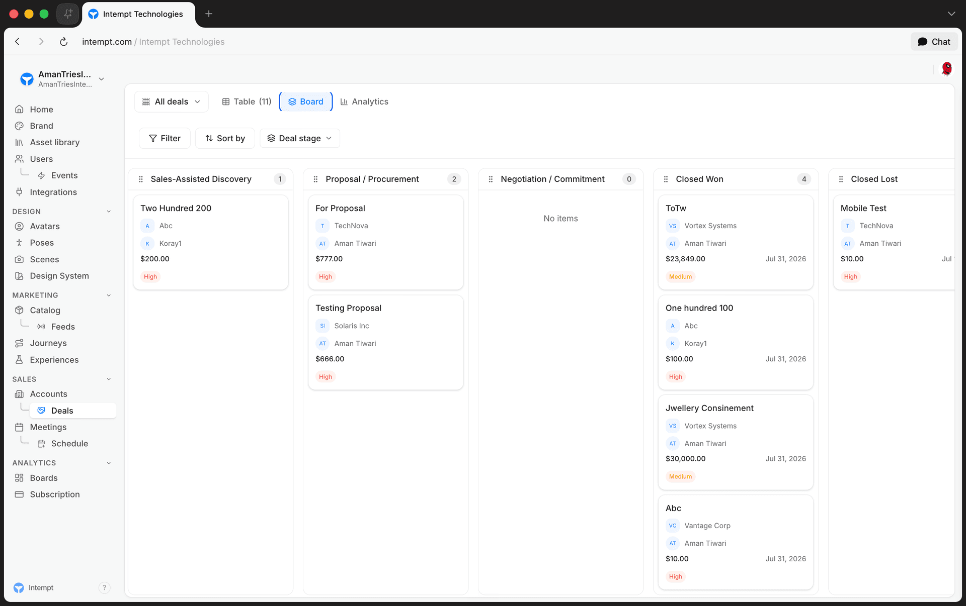 deals board view stage columns - setting up your pipeline - Intempt documentation