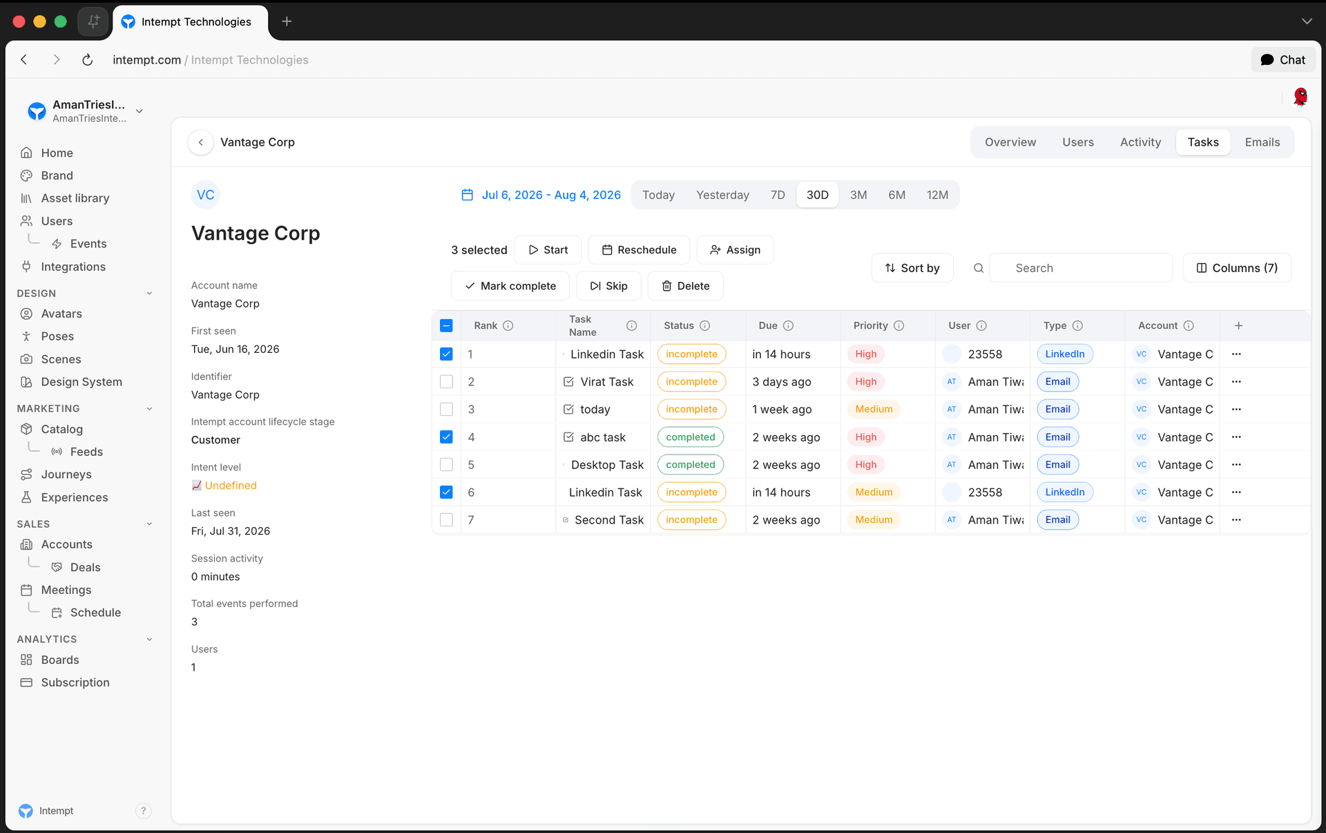 account tasks bulk action bar - task management within accounts deals - Intempt documentation