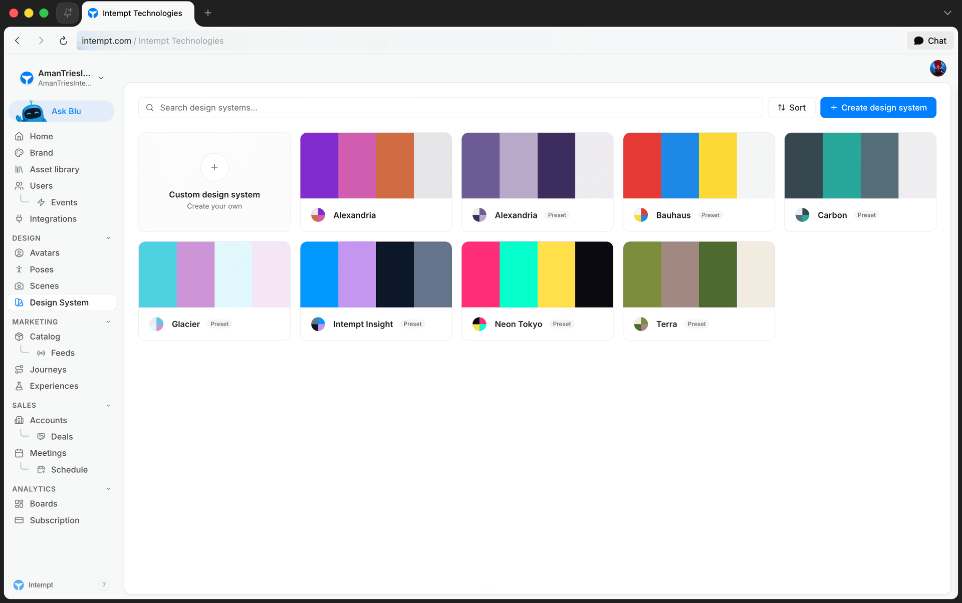 design systems list search sort mixed cards - design systems overview - Intempt documentation