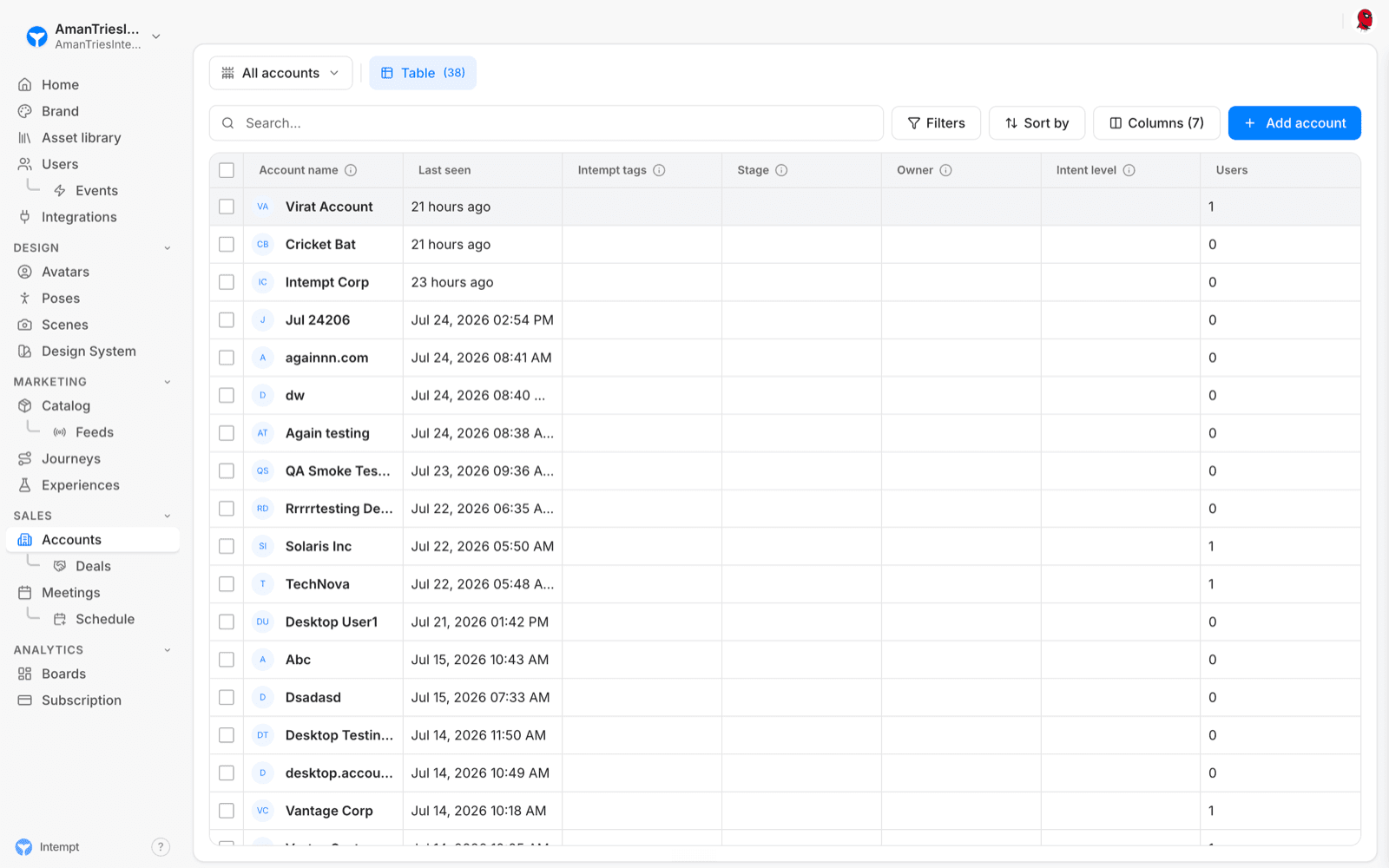 accounts list table toolbar - accounts - Intempt documentation