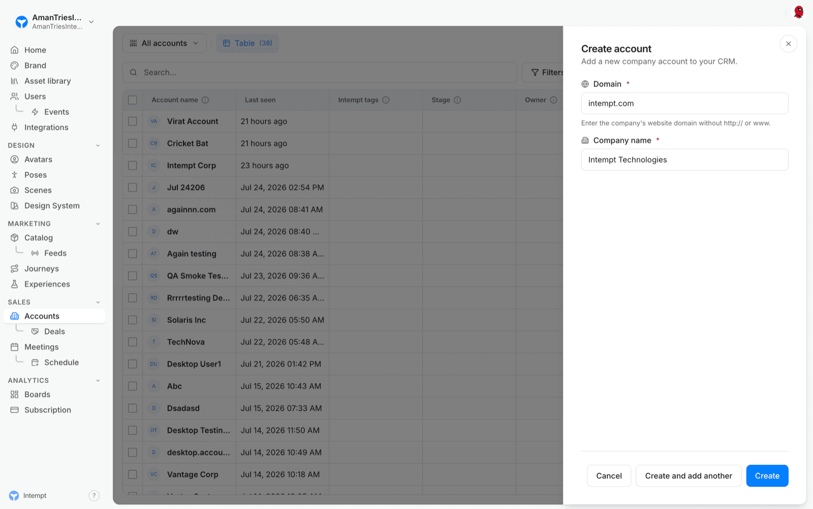 create account form fields filled - accounts - Intempt documentation