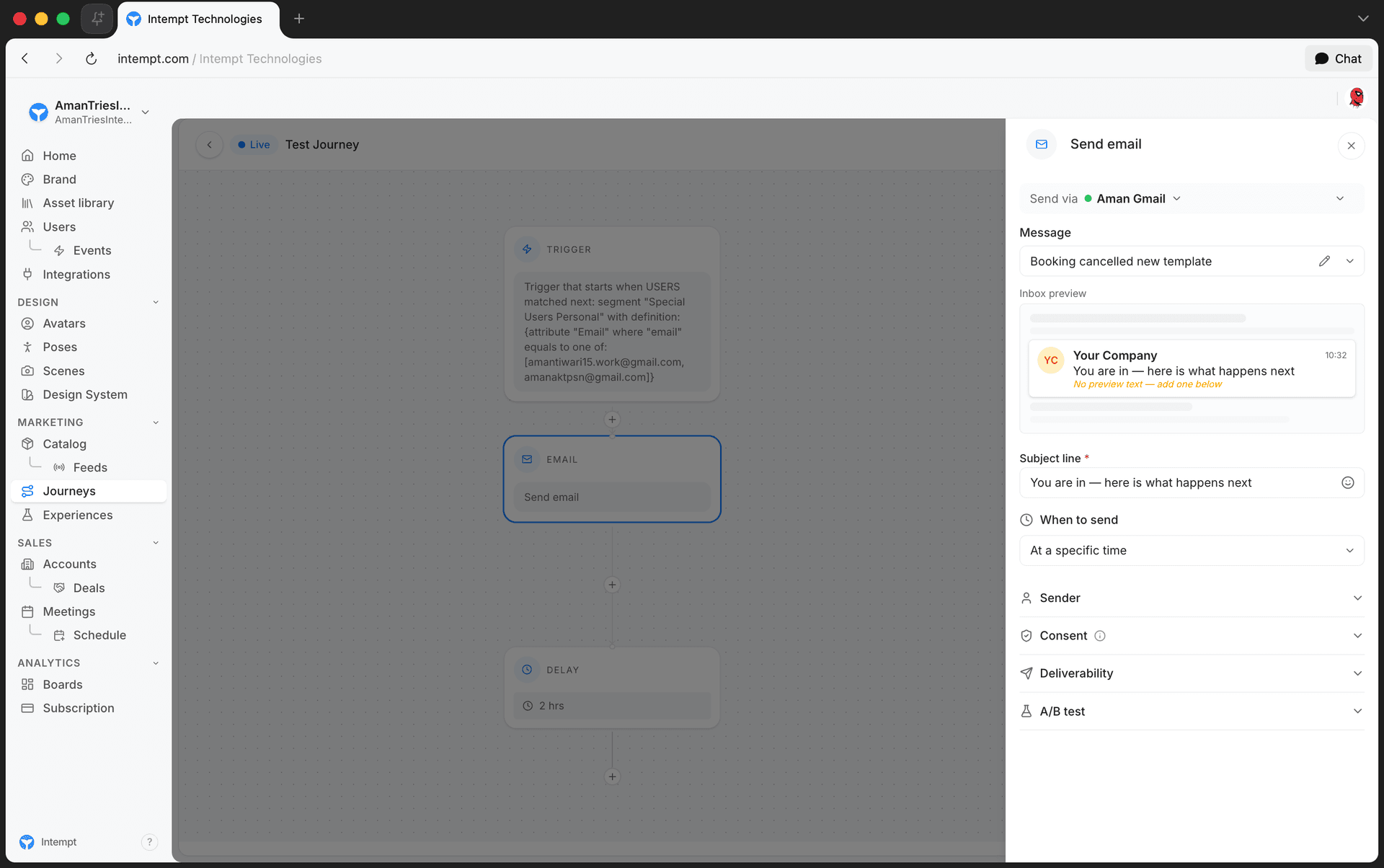 send email picker inbox preview - message templates reference - Intempt documentation