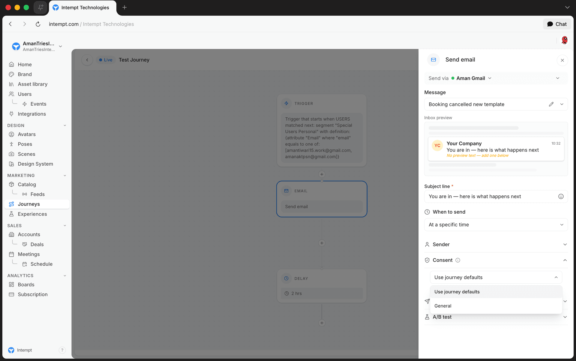 message step consent selector - consents - Intempt documentation