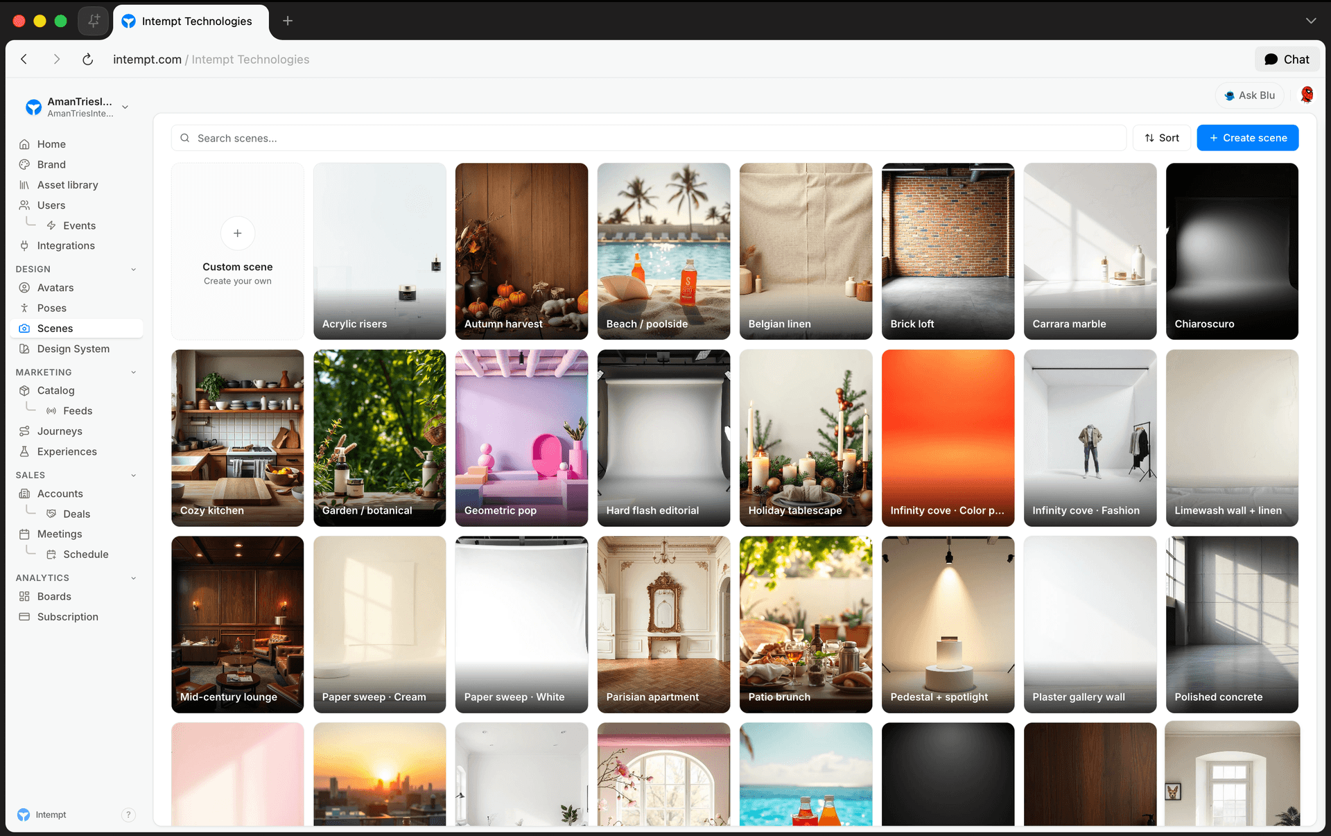 scenes list card grid - remixing a scene - Intempt documentation