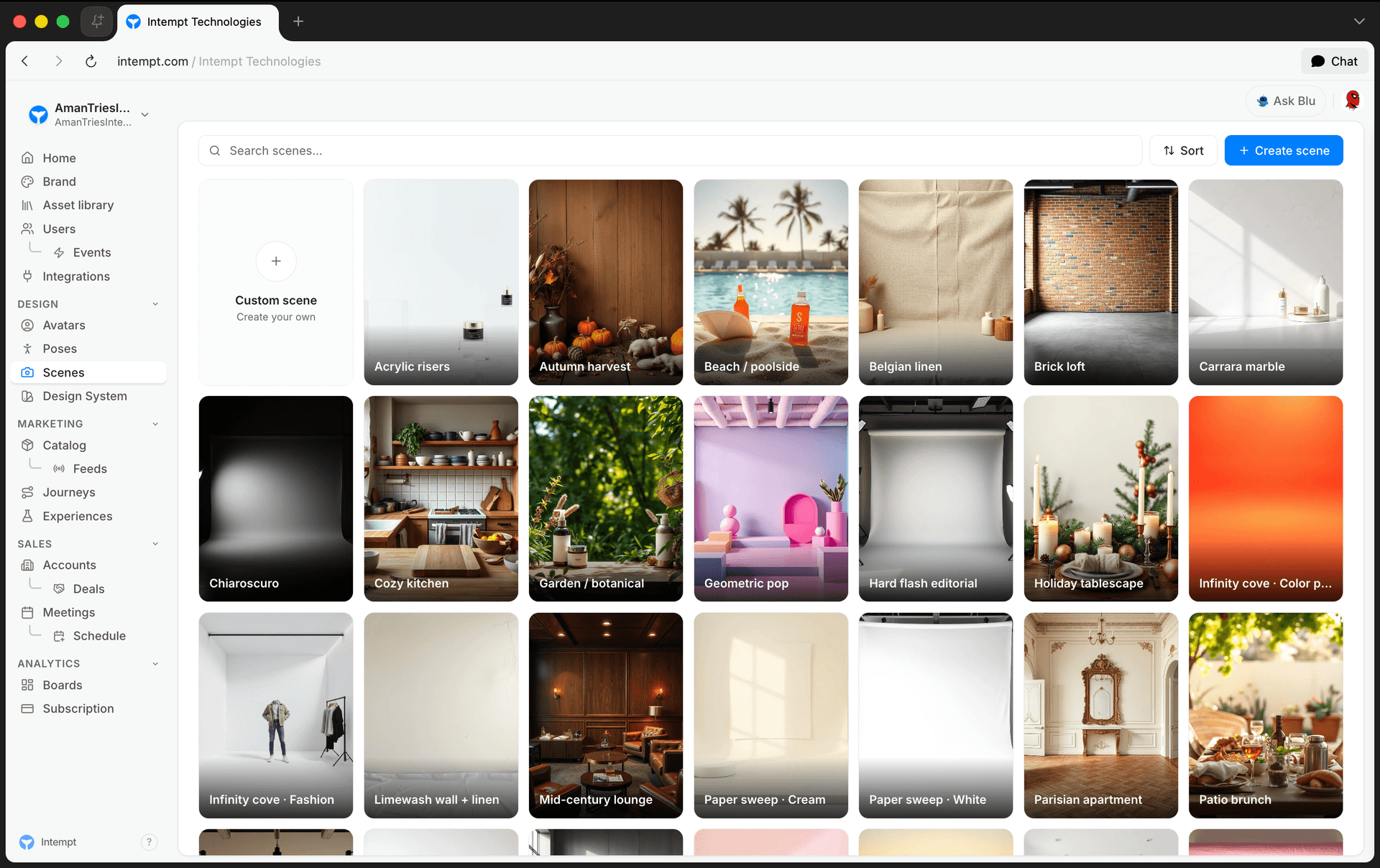 scenes list search sort grid - scenes library overview - Intempt documentation