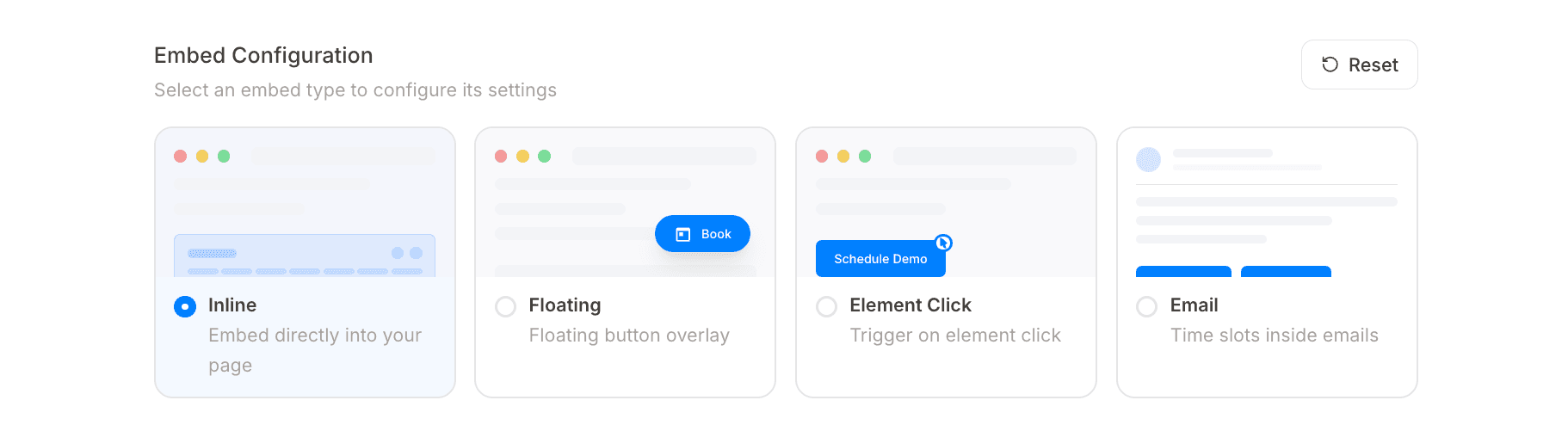 embed variant picker 4 cards - setting up your booking page - Intempt documentation