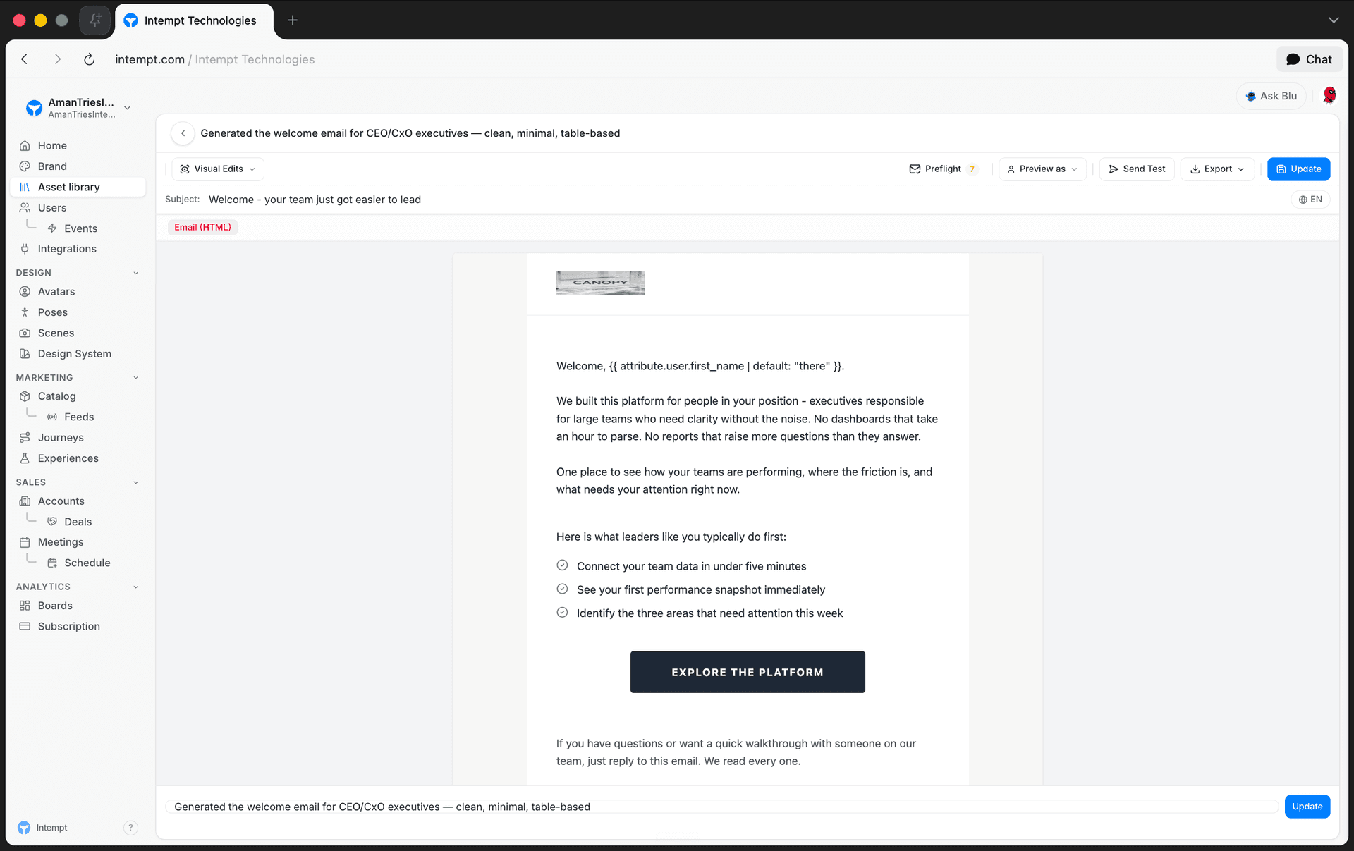 preflight button issue badge - email deliverability guide - Intempt documentation