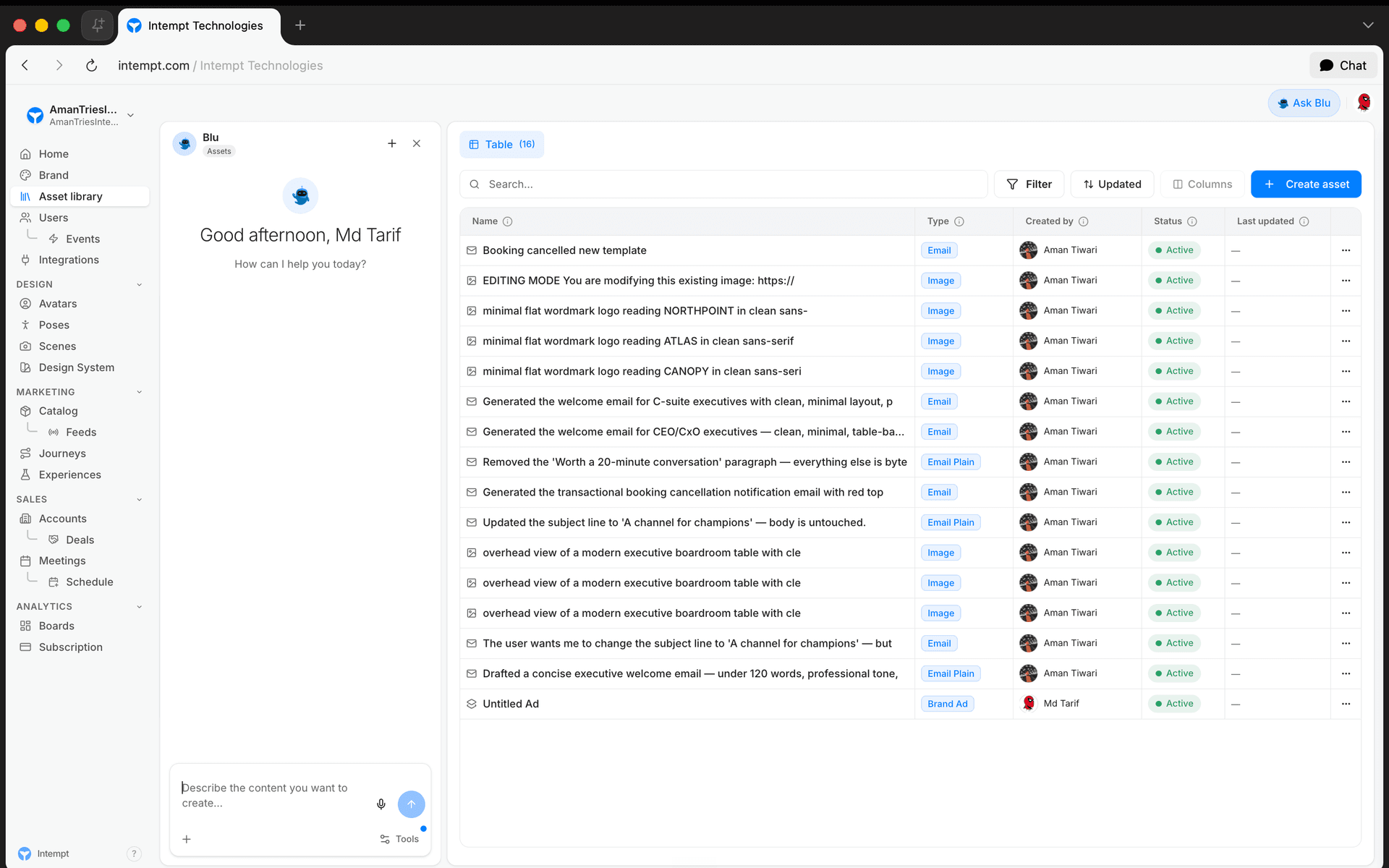 create asset blu chat scoped - using ai assist in studio - Intempt documentation