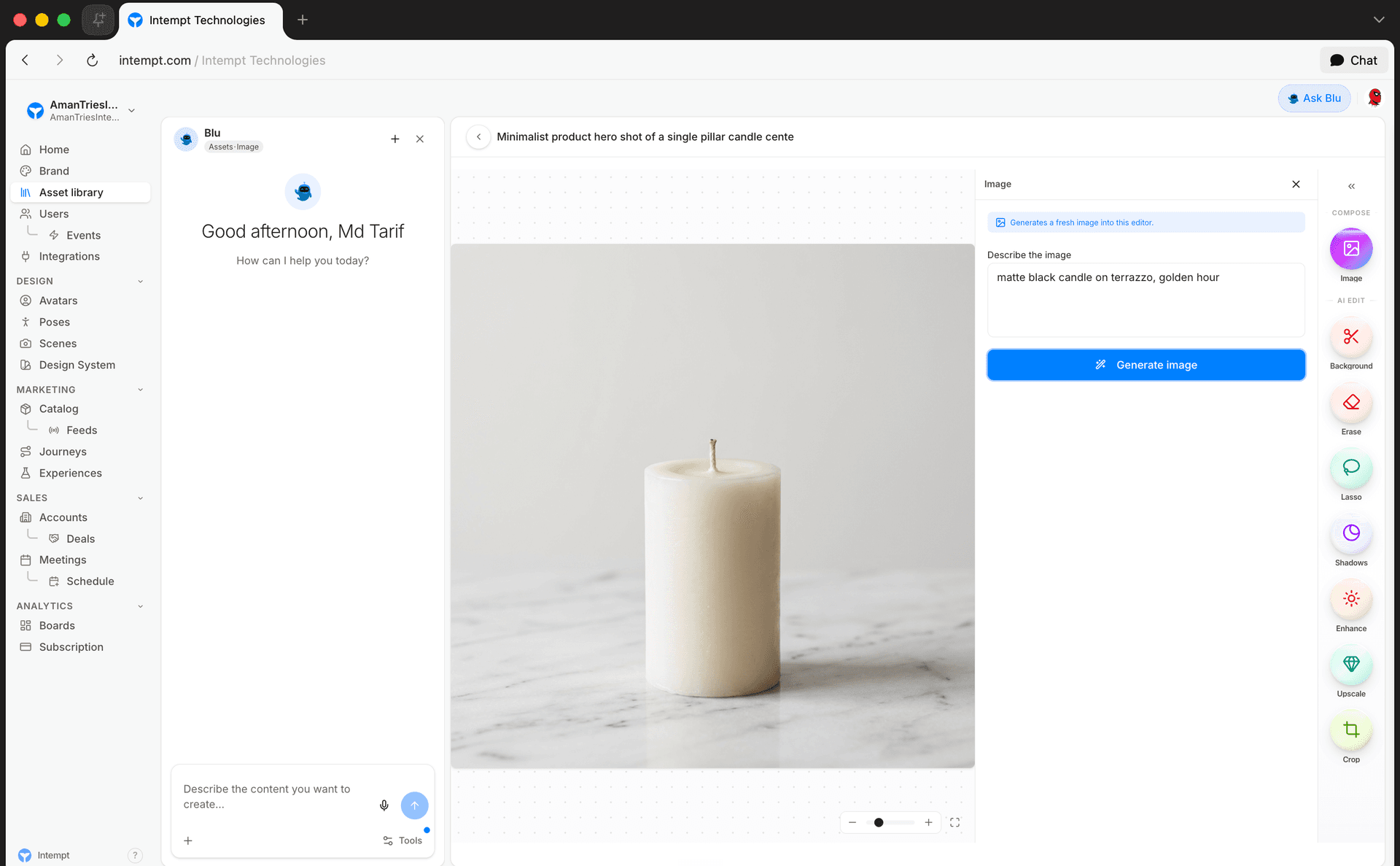 image studio generated image tool panel - using ai assist in studio - Intempt documentation