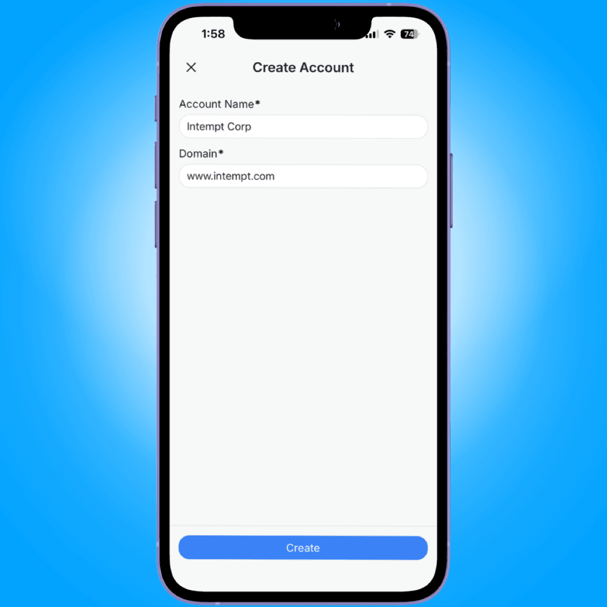 create account form 27072026 - mobile sales workflow guide - Intempt documentation