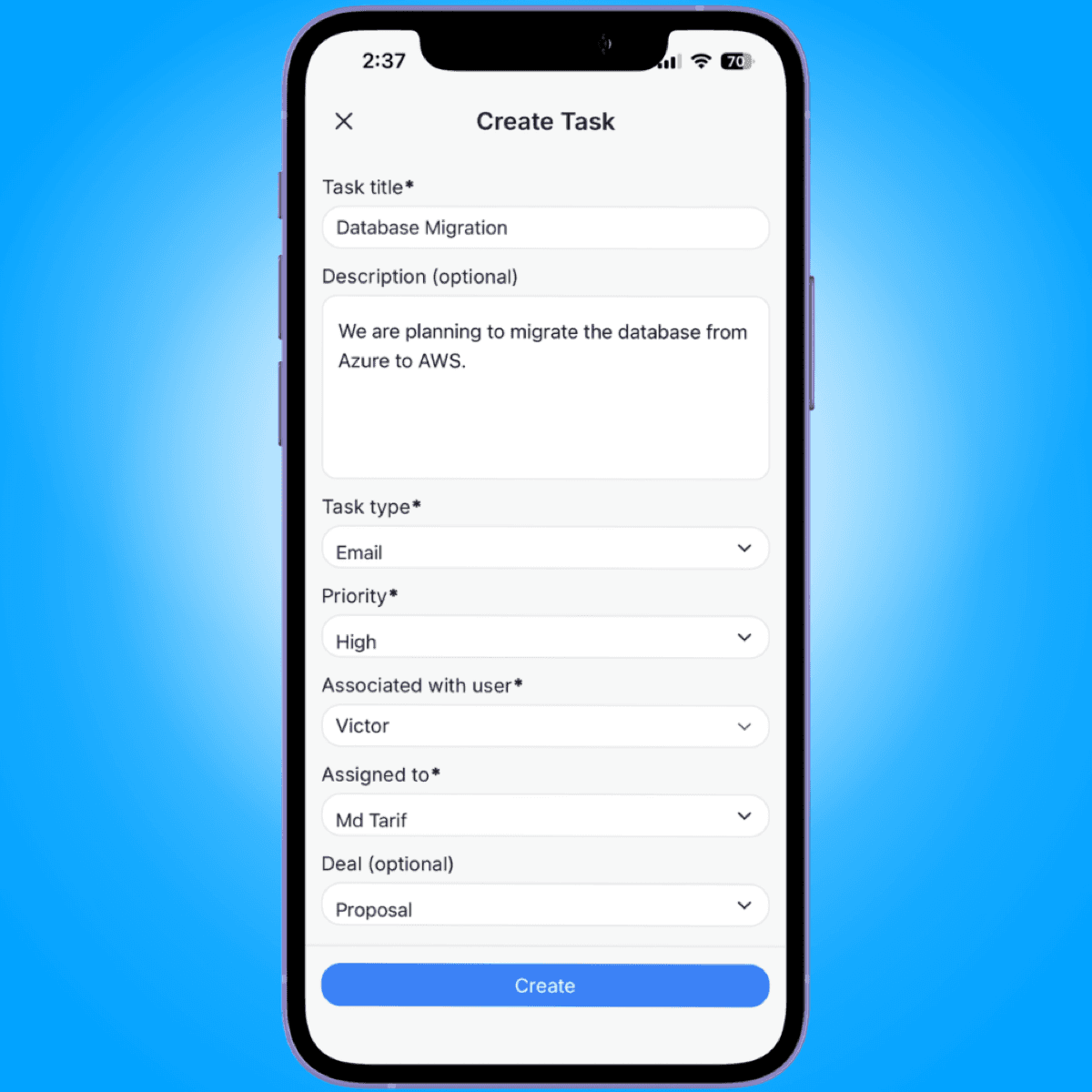 create task form - mobile sales workflow guide - Intempt documentation