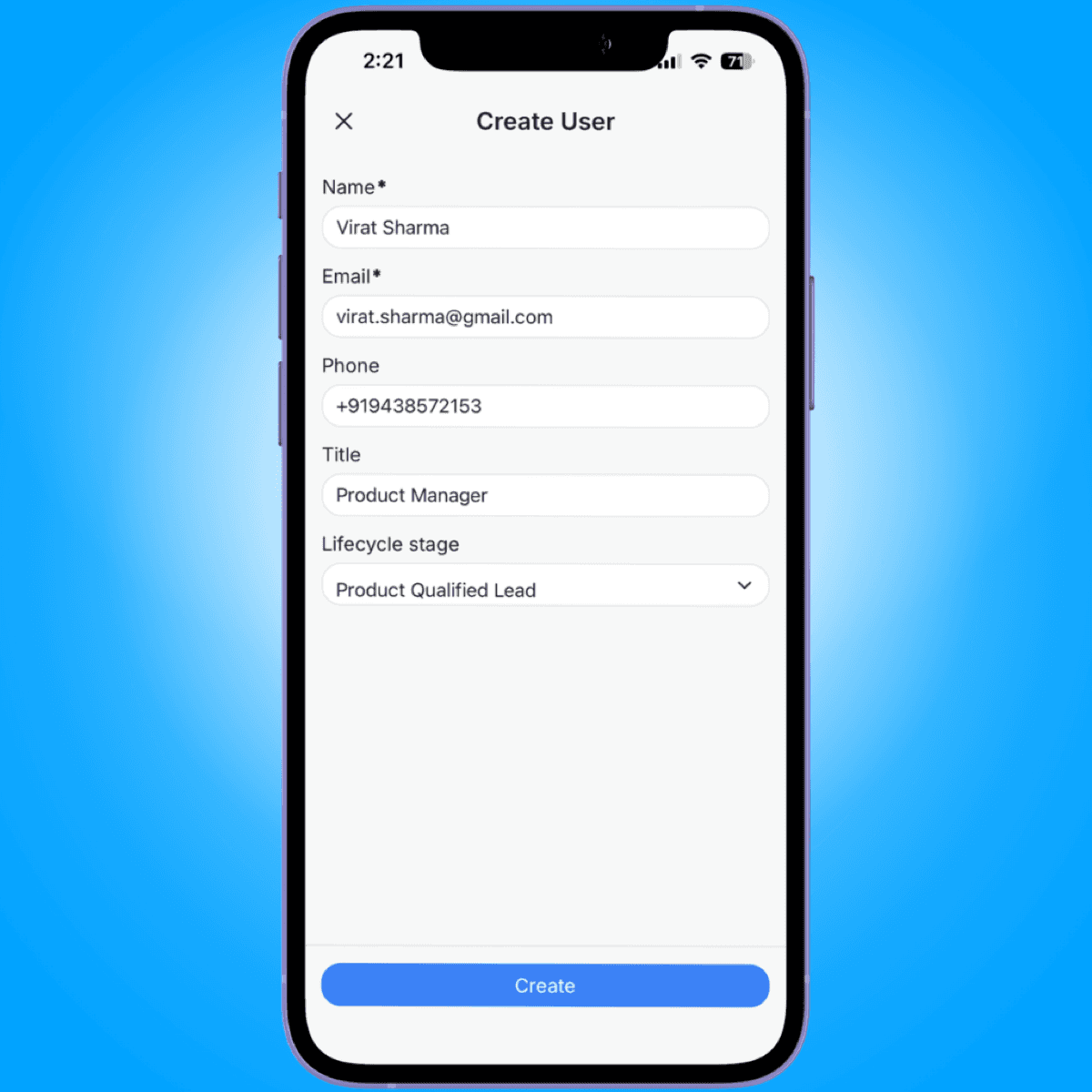 create user form - mobile sales workflow guide - Intempt documentation