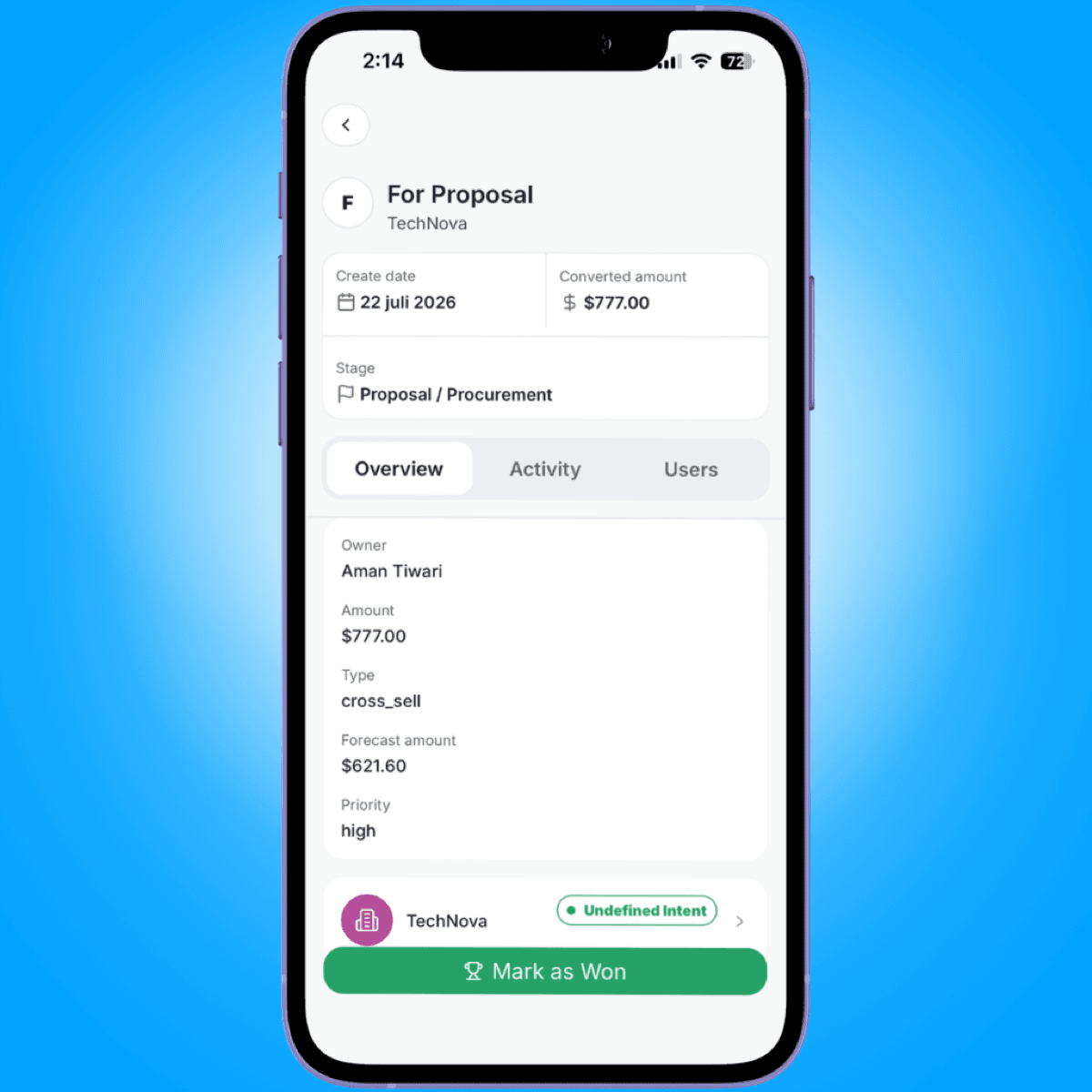 deal detail tab bar - mobile sales workflow guide - Intempt documentation