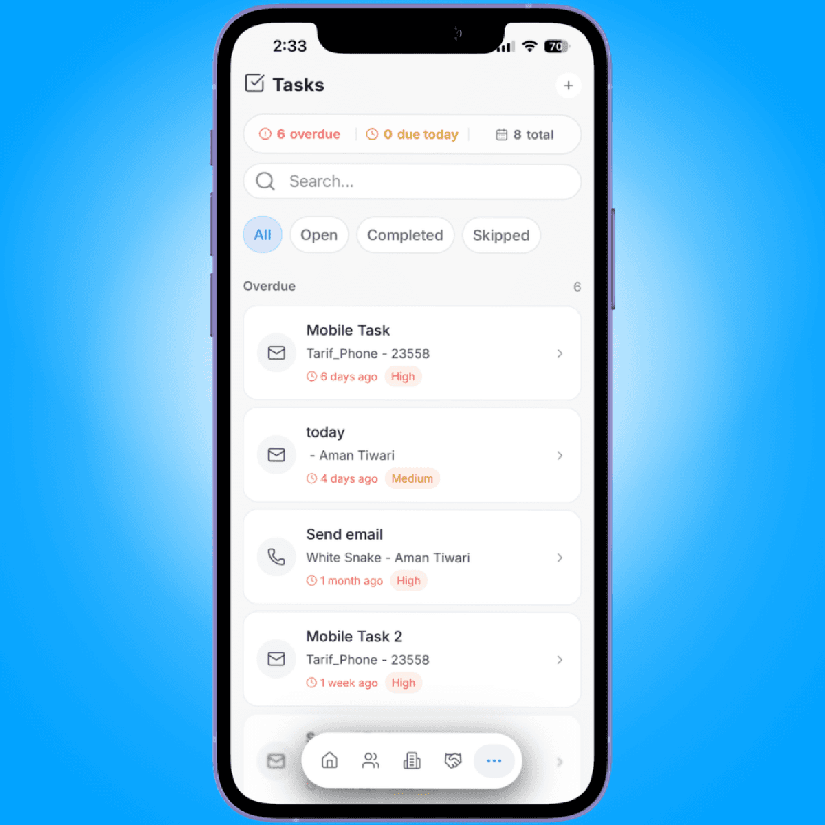 tasks list count card status pills - mobile sales workflow guide - Intempt documentation