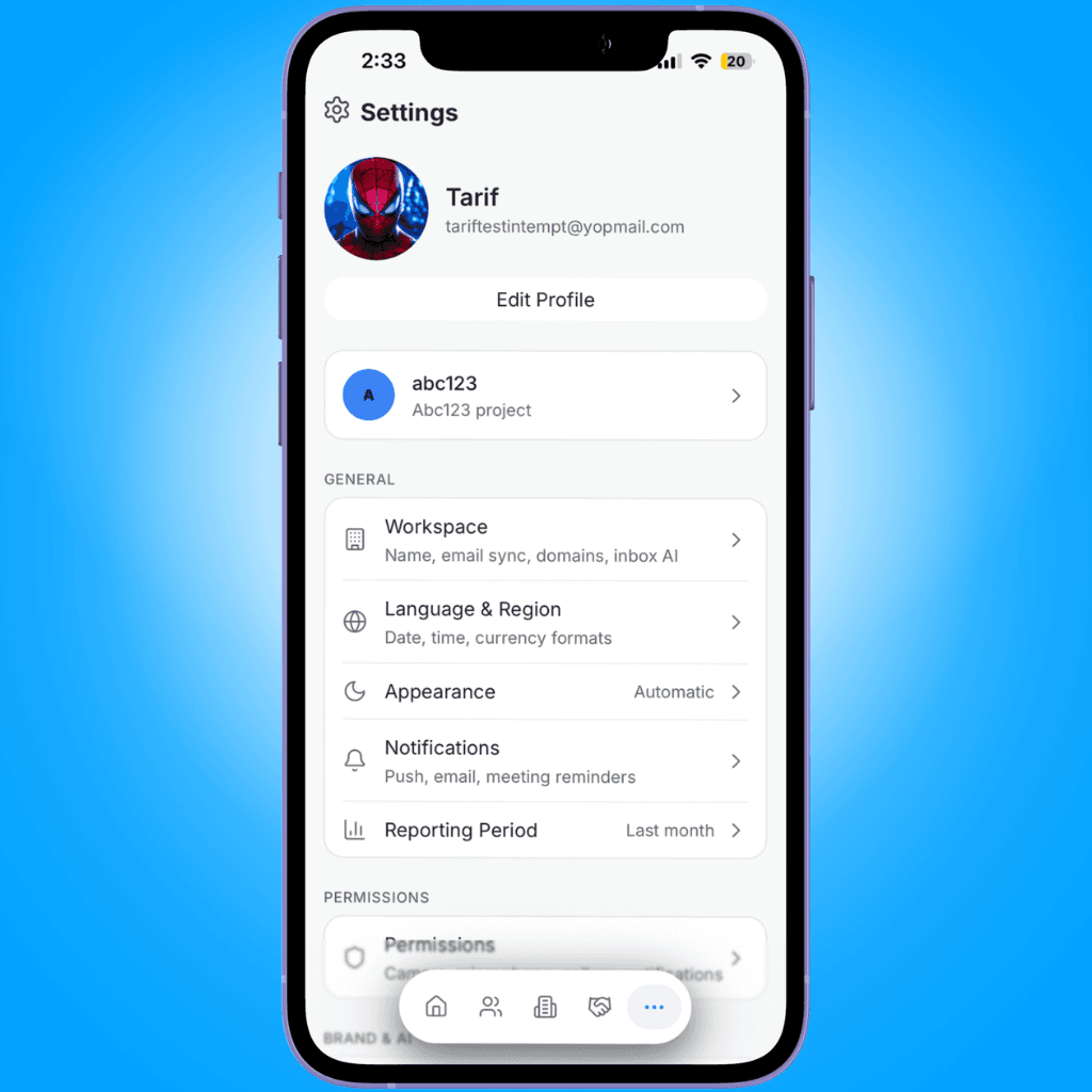 settings screen - mobile settings and customization - Intempt documentation