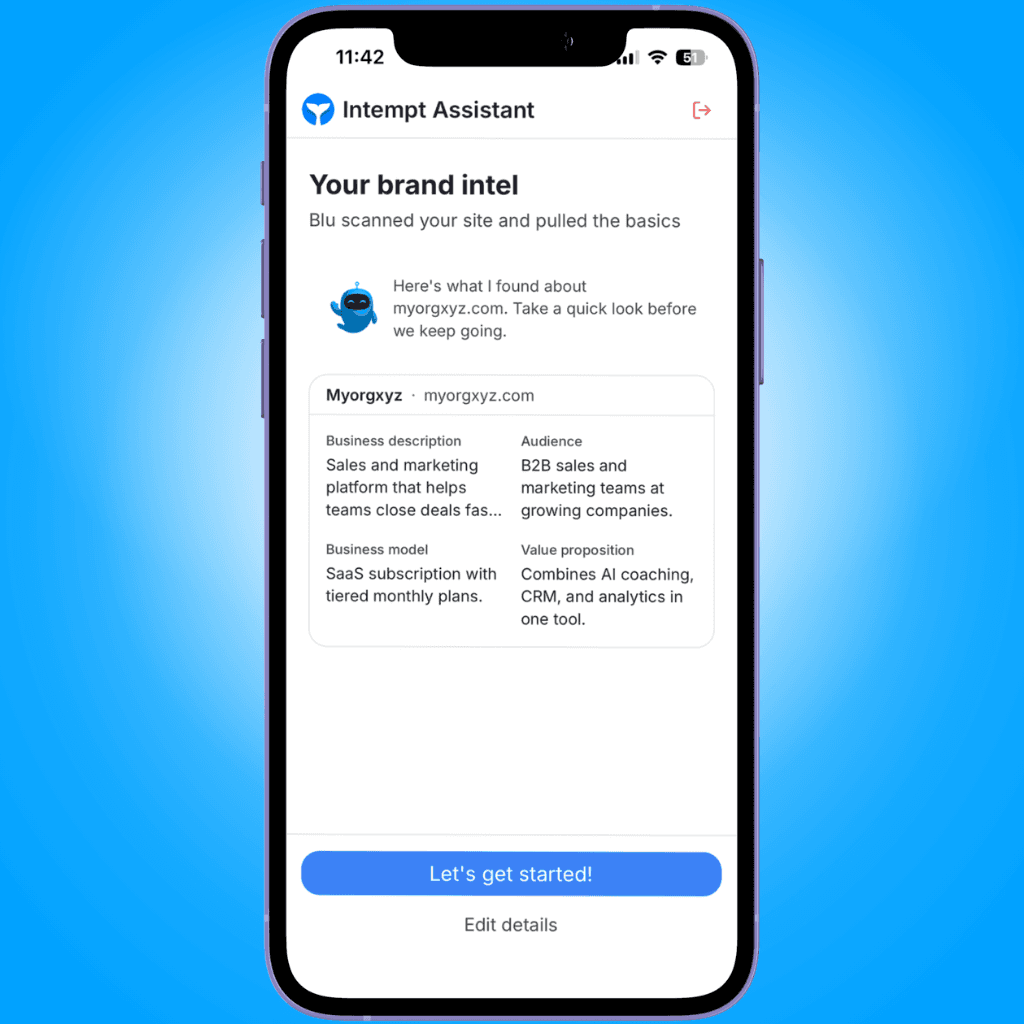 brand profile screen - sign up mfa onboarding - Intempt documentation