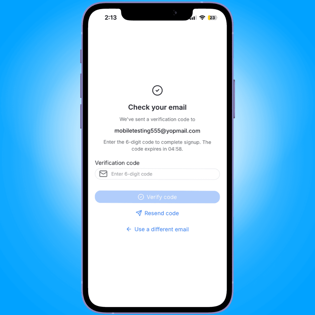 verification code screen - sign up mfa onboarding - Intempt documentation