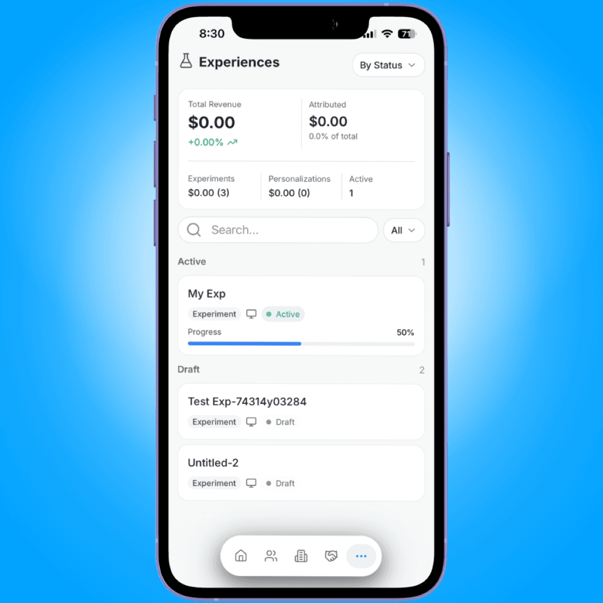 revenue summary and experience cards - viewing experiences on mobile - Intempt documentation