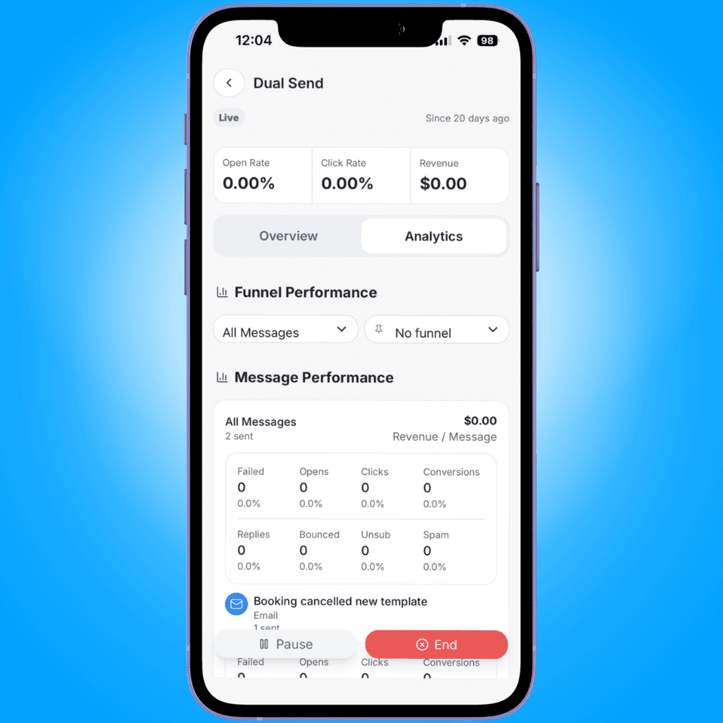 analytics tab funnel message performance - viewing journeys on mobile - Intempt documentation