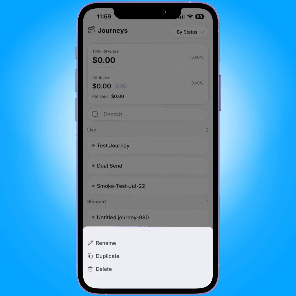journey card long press menu - viewing journeys on mobile - Intempt documentation