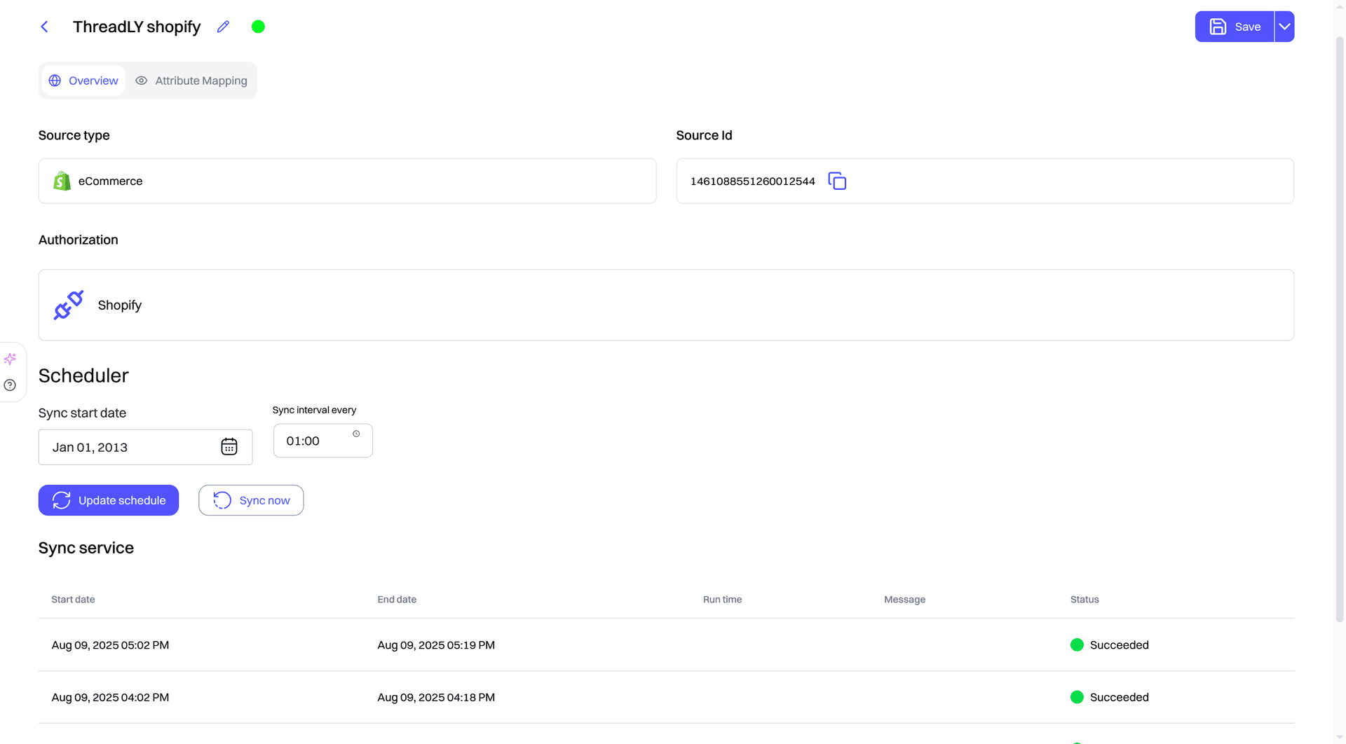 custom sync time - shopify - Intempt documentation