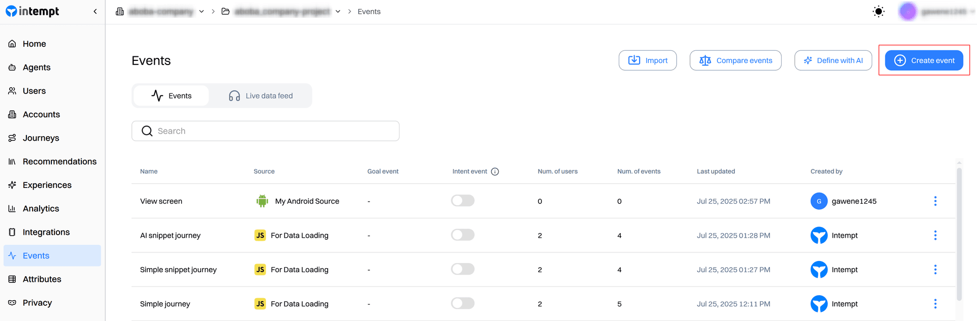 create event - shopify app - Intempt documentation