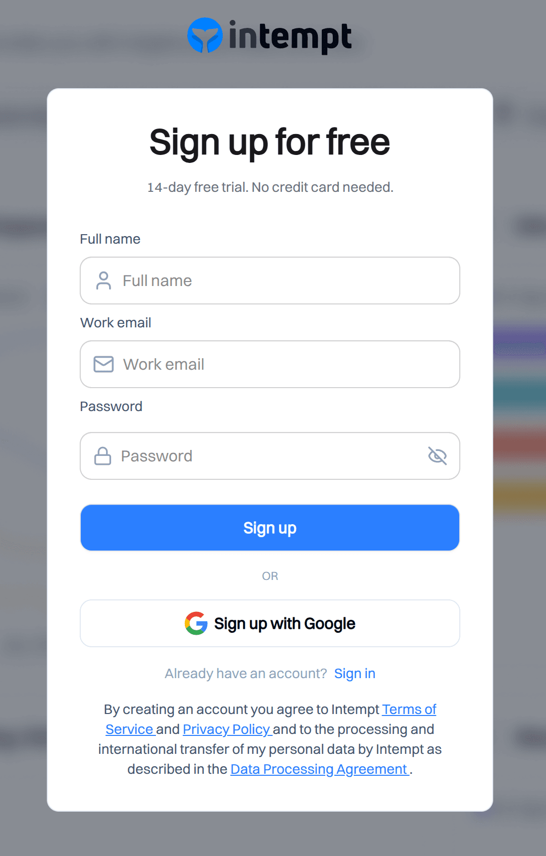 login signup - shopify app - Intempt documentation