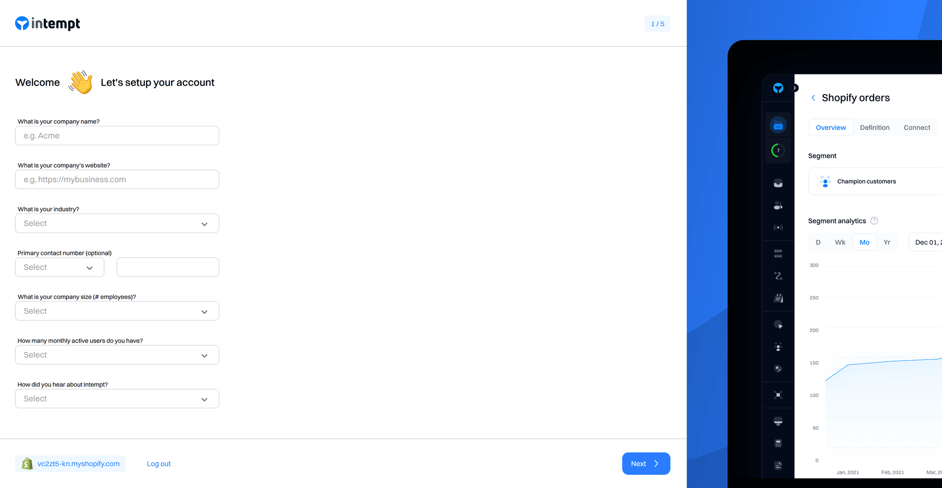 onboarding details - shopify app - Intempt documentation