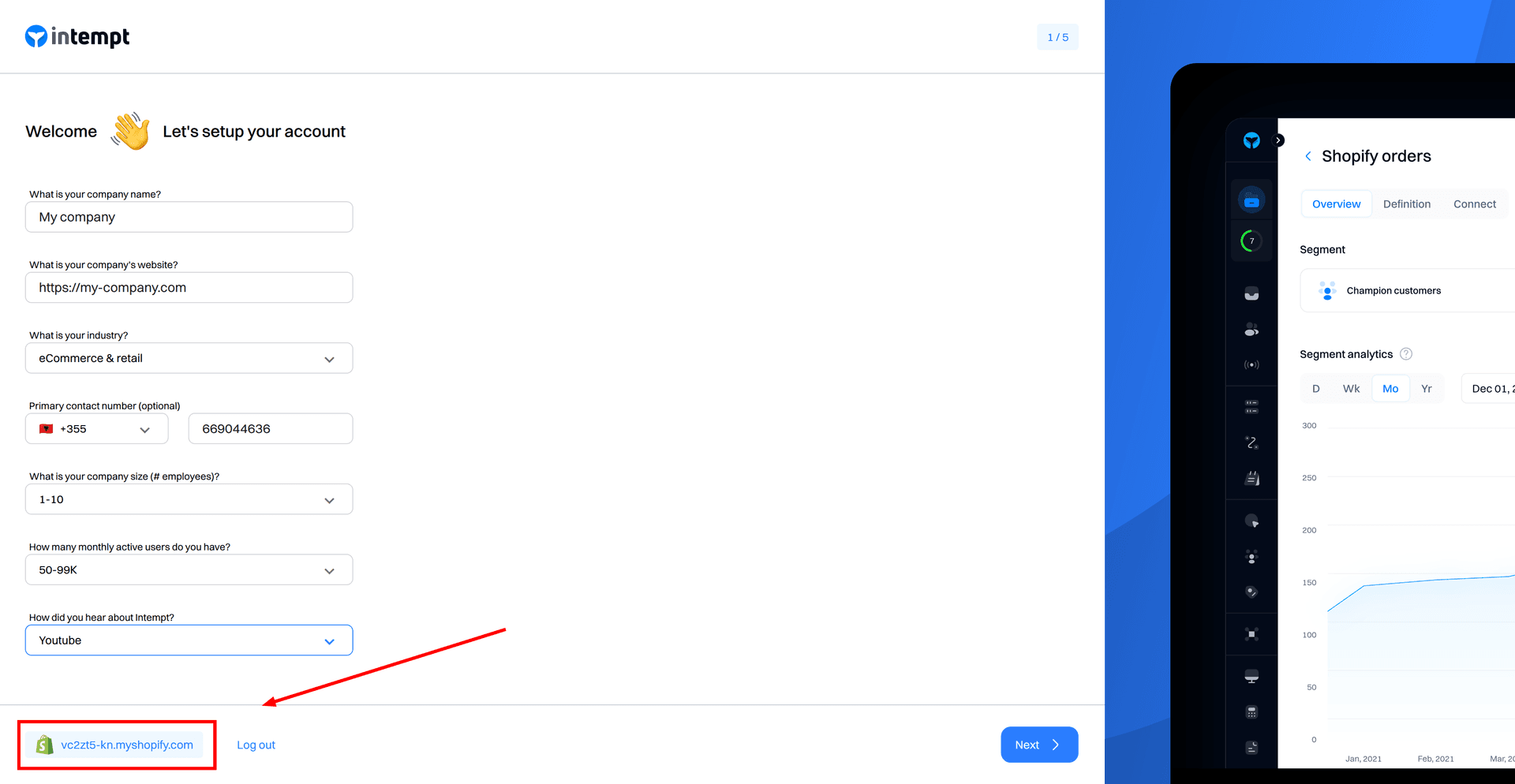 onboarding shopify account - shopify app - Intempt documentation