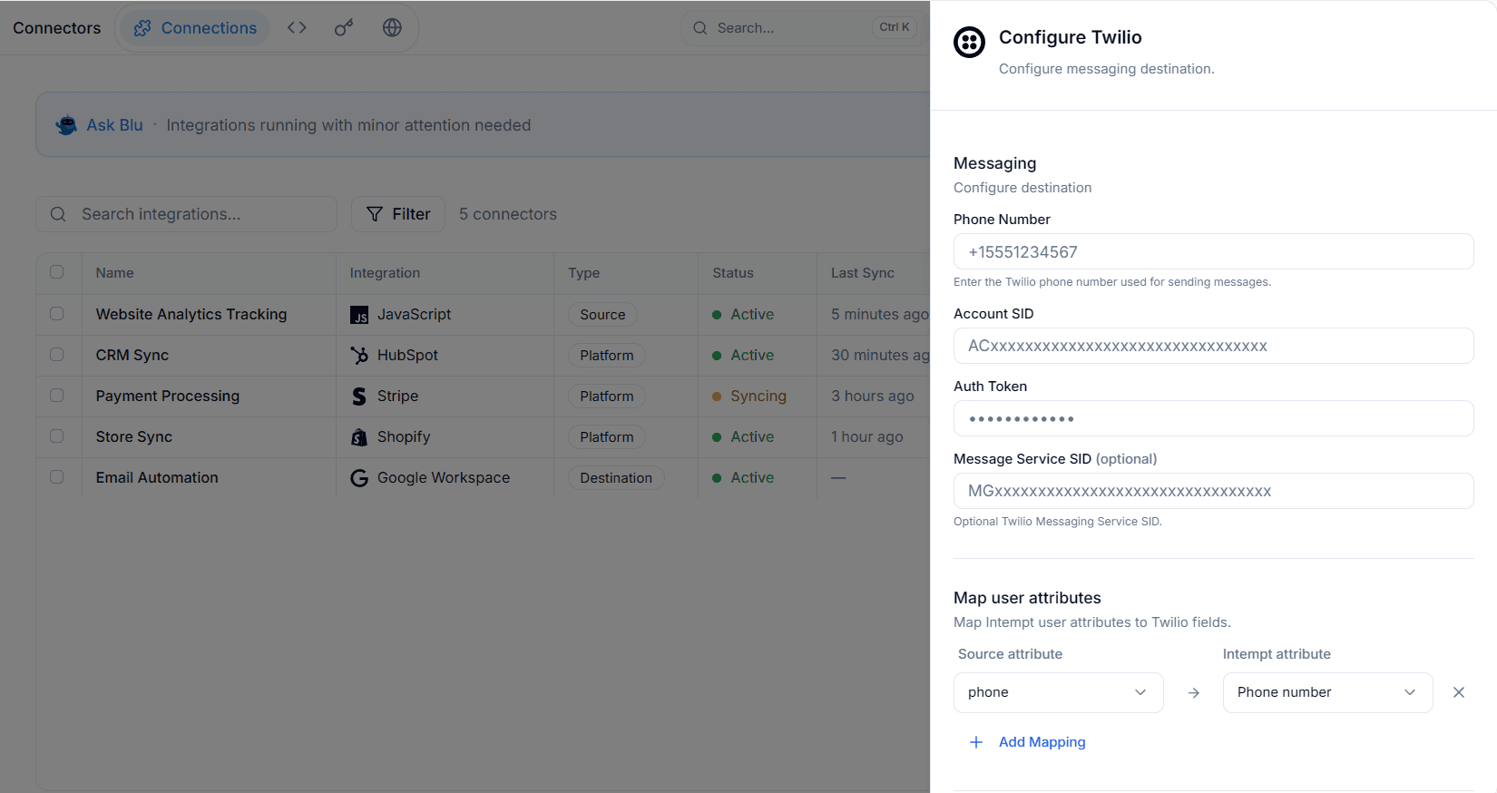 create destination - twilio - Intempt documentation