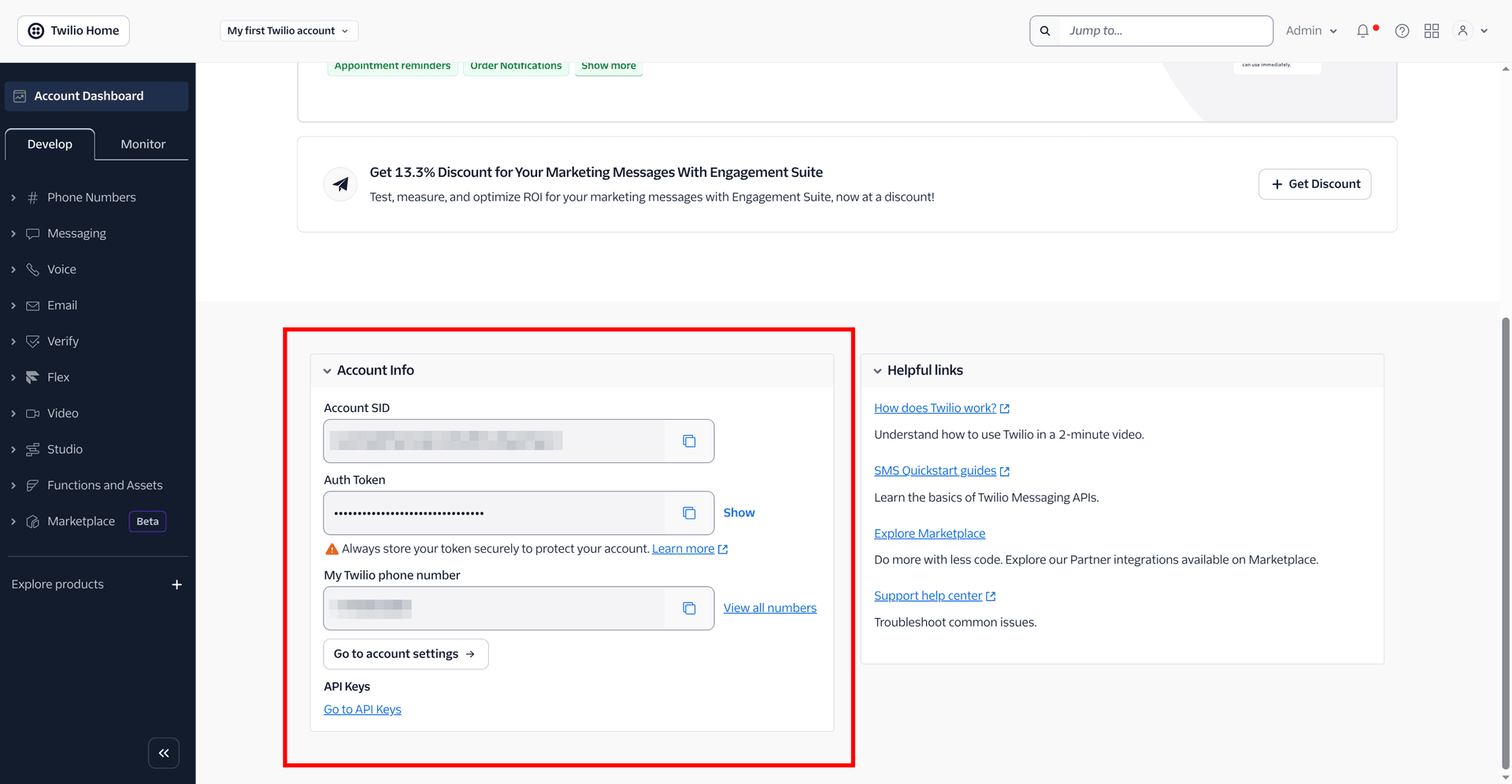 dashboard credentials - twilio - Intempt documentation