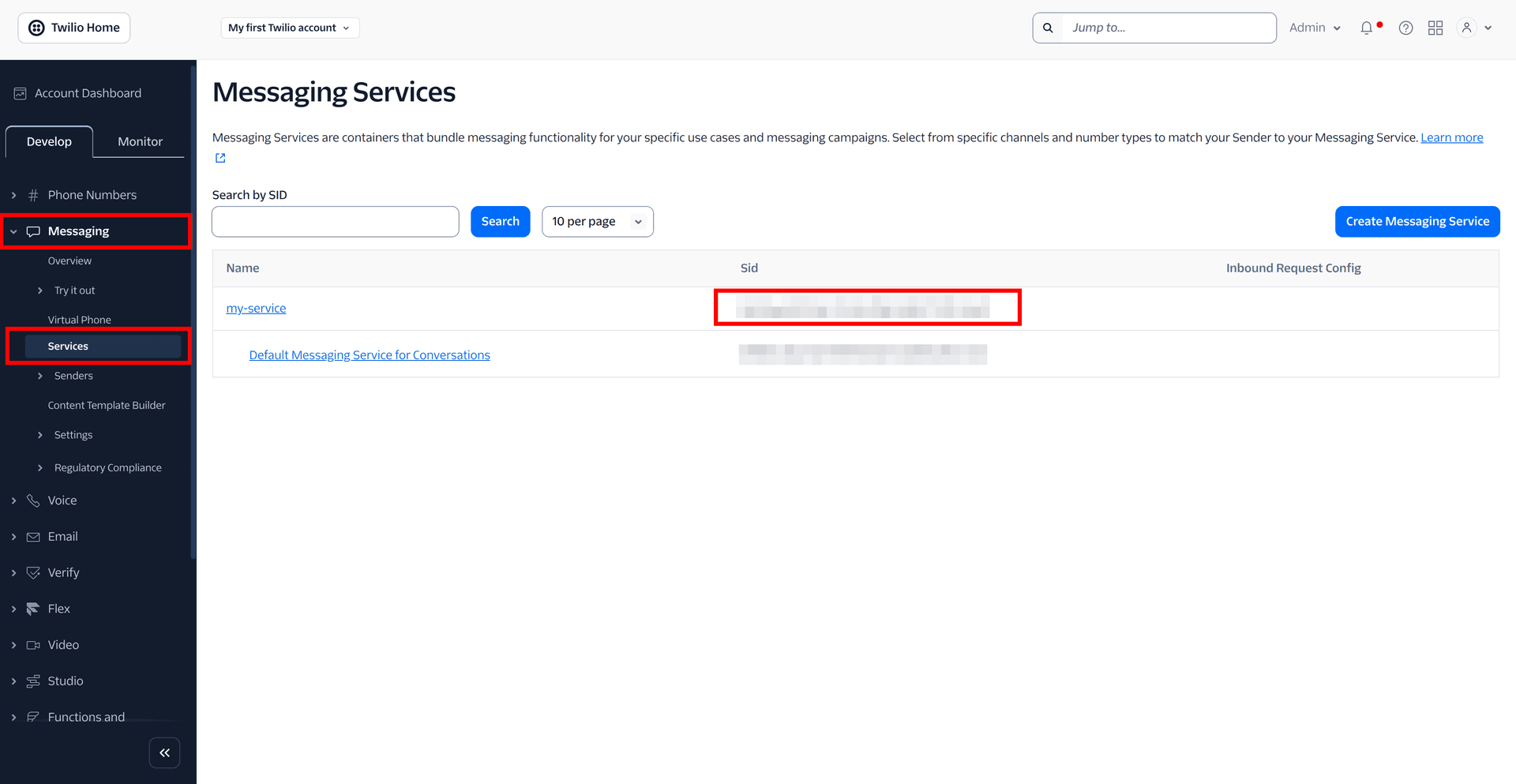 messaging service sid - twilio - Intempt documentation